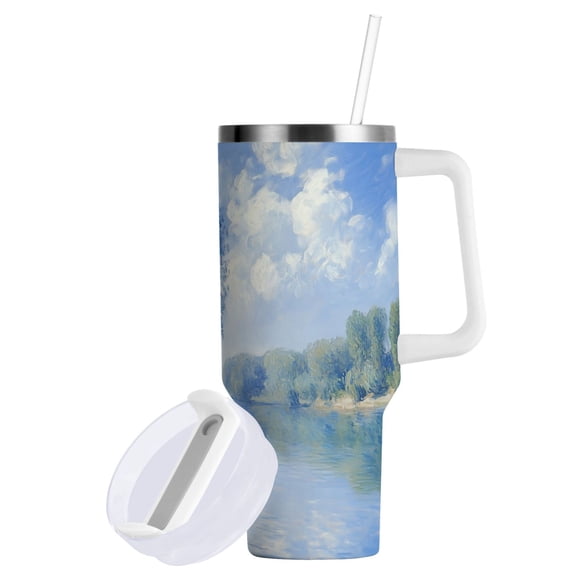 Yayeee 40oz Stainless Steel Tumbler with Straw and Handle Double-Wall Insulated Travel Water Bottle, Plants and River