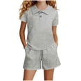 thumbnail image 2 of Amidoa Girls 2 Piece Outfits Summer Clothes Short Sleeve Cute Solid Color T-Shirt and Casual With Pockets Shorts Kids Clothing Sets,Gray Size 7, 2 of 5