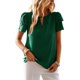 thumbnail image 1 of Blusa con cuello redondo y manga corta de encaje doble, blusa plisada con recorte de color liso para mujer, dama y niña, verde oscuro M, 1 of 5