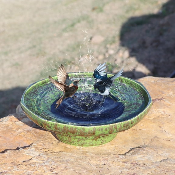 Solar Fountain Ceramic Bird Bath for Outdoors, Garden and Home Décor