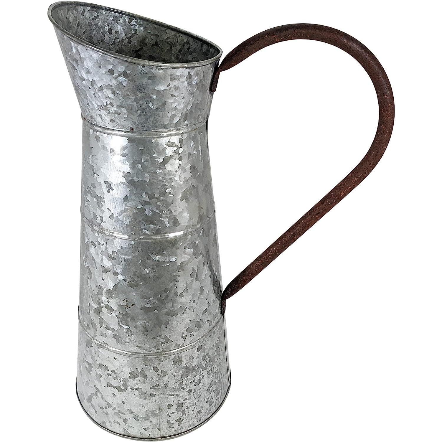 Large Galvanized Metal Pitcher Vase, 1.5 Gallon, 15.6" Tall, Rustic