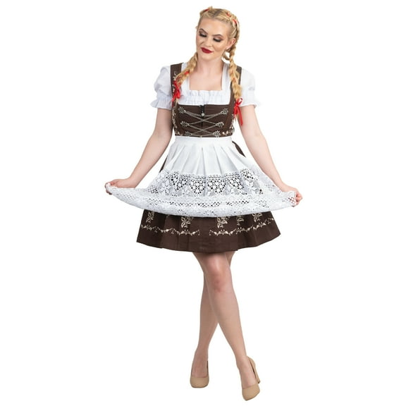 Dirndl Trachten Haus 3 Piece Short German Oktoberfest Dirndl Cotton Dress for Womens and Girls - Brown