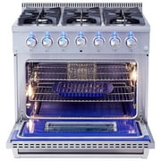 Thor Kitchen 36 Inch Professional 6 Burner Gas Range Oven, Stainless Steel