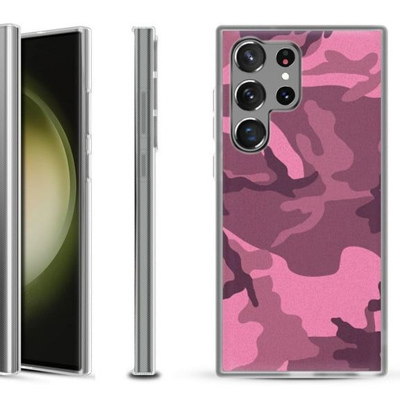 Shockproof Gel Phone Case for Samsung Galaxy S23 Ultra 5G, by OneToughShield ® - Camo Pink