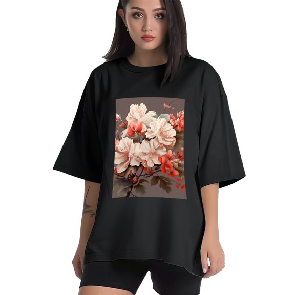 Plus Size Shirt for Women Black Tops for Women Short Sleeves Shirt for Women Flower4 T Shirt Crewneck Shirt for Women XS