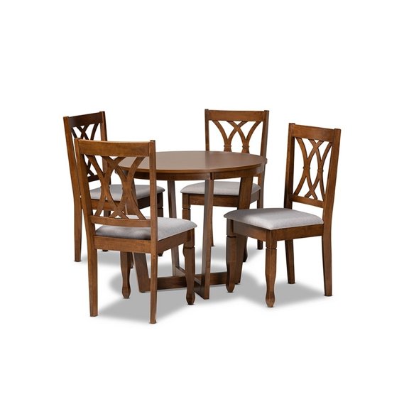 Aggie Modern and Contemporary Grey Fabric Upholstered and  Wood 5-Piece Dining Set