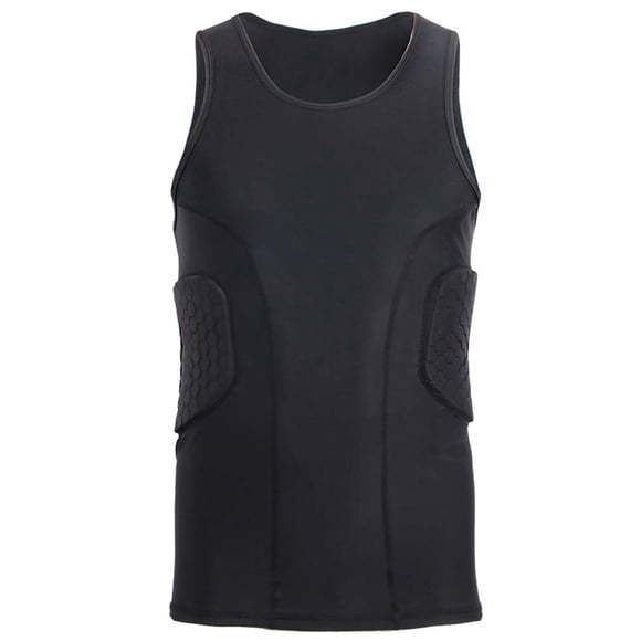 Topeter Men’s Padded Compression Shirt Sports Protective Vest Rash Guard Soccer Basketball Training Tank Top (Black 2XL)