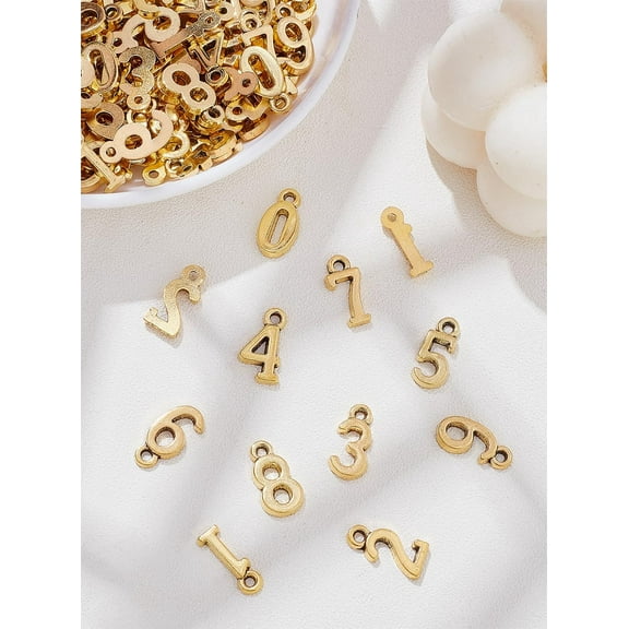160 Pcs Number Charms Metal 0-9 Number Charms Alloy Number Pendants For Jewelry Bracelet Necklace Making Gold