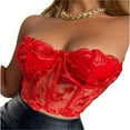 thumbnail image 2 of MesaSe Women Bustier Tube Tops See Through Embroidery Flower Off-Shoulder Tank Party Street Backless Crop Tops, 2 of 6