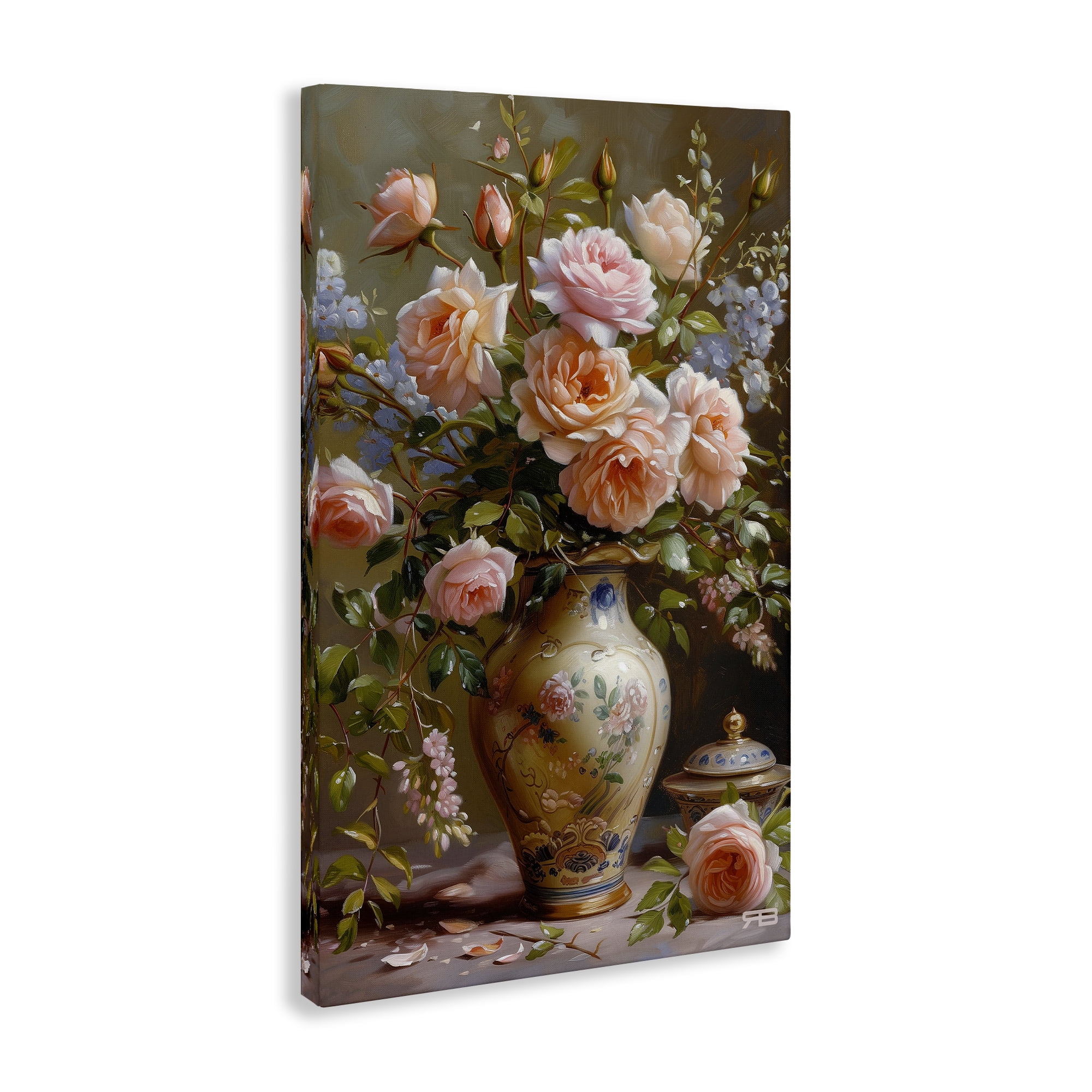 Stupell Industries Roses in Traditional Vase Botanical & Floral Painting Gallery Wrapped Canvas Art Print Wall Art, 24 x 36