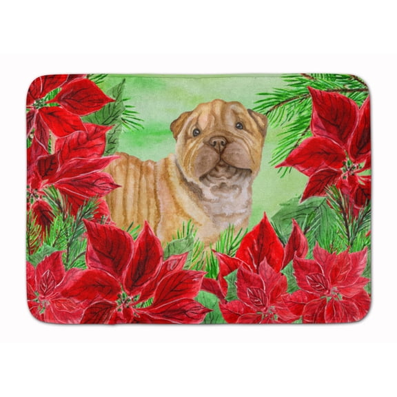 Shar Pei Puppy Poinsettas Machine Washable Memory Foam Mat