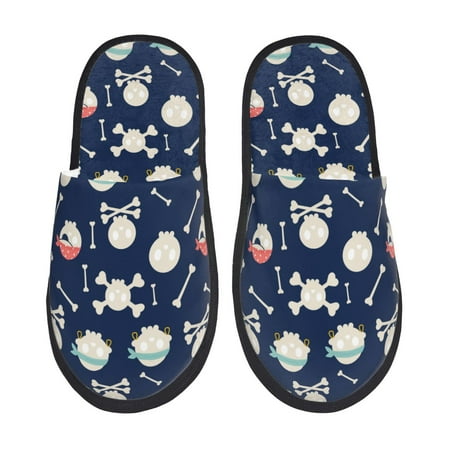 Balery Pirate Skulls 1 Slient Indoor Furry Fleece Comfort House Shoes Soft Non-Slip Home Shoes Cotton slippers House Slippers-- Medium