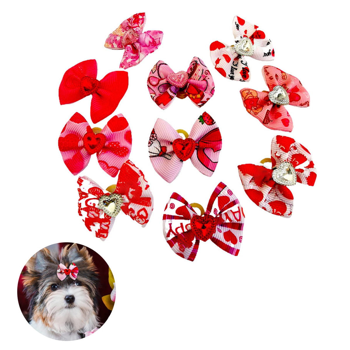 Red hair clip for dogs Girl dog bow with hearts Hearts Dog Hair Bows Red Dog Bows Valentines Dog hair bow clip