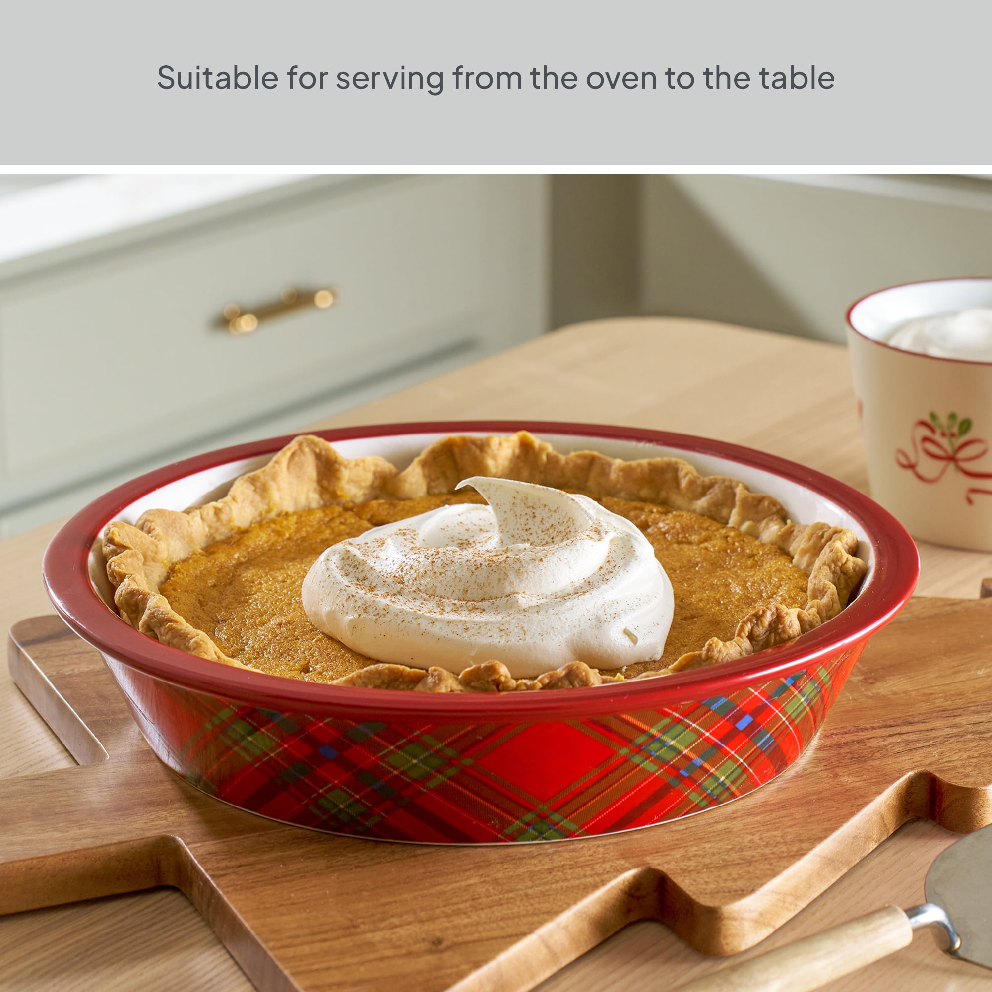 Better Homes & Gardens Holiday Plaid 10-inch Stoneware Pie Dish, Microwave and Dishwasher Safe
