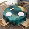 thumbnail image 3 of Teal and Gold Marble Flow Lines Pattern Round Tablecloth 60"x60",Wrinkle Wipeable Table Cloth for Kitchen Dining Room Picnic Patio Party, 3 of 6