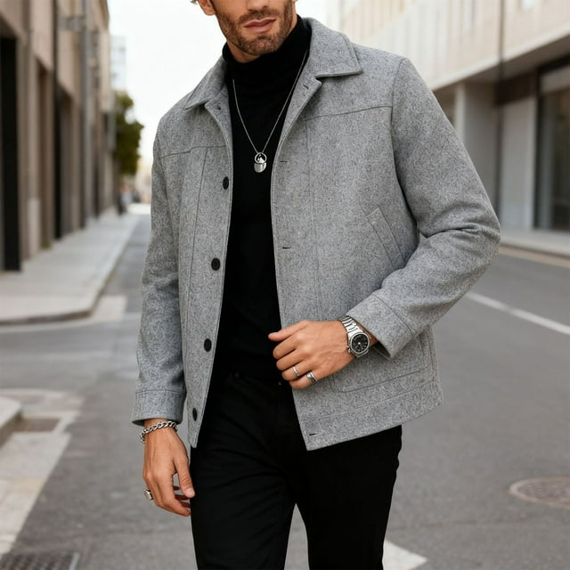 Veste d'Extérieur Vintage pour Homme avec Col Rabattu et Poches pour l'Hiver, Tenue Décontractée, Usage Quotidien et Style Classique