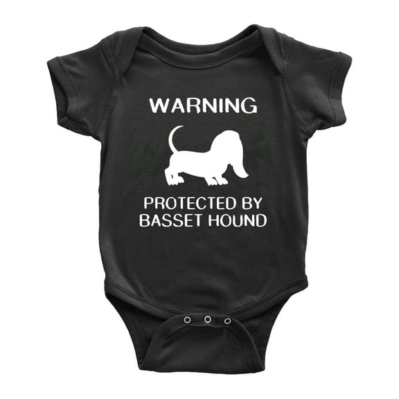 Warning: Protected by A Basset Hound Dog Funny Baby Rompers Infant Clothes (Black,0-3 Months)