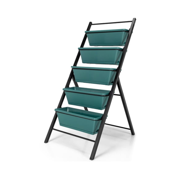 Biotree 5-Tier Vertical Raised Garden Planter Box with 5 PP Containers, Cascading Drainage & Steel Frame - Green - 22.5x29x48.5 In