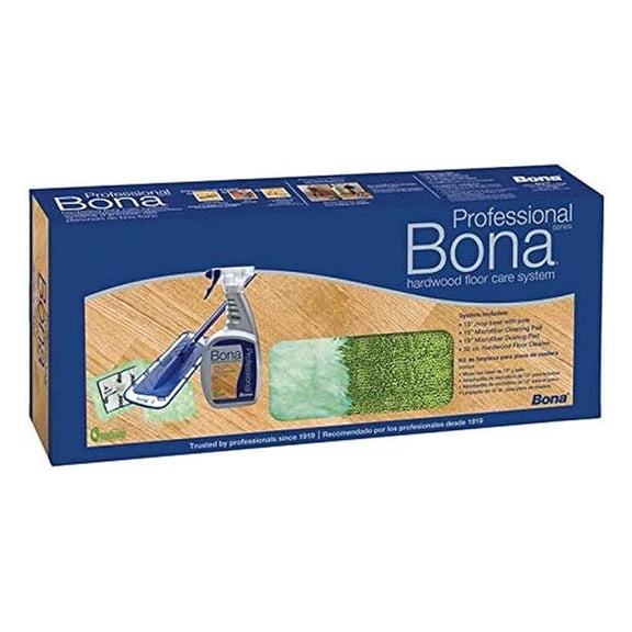 Bona WM710013398 Kit, Mop 15" Pro W/Pads Pole & 32Oz Hardwood Clnr, Blue