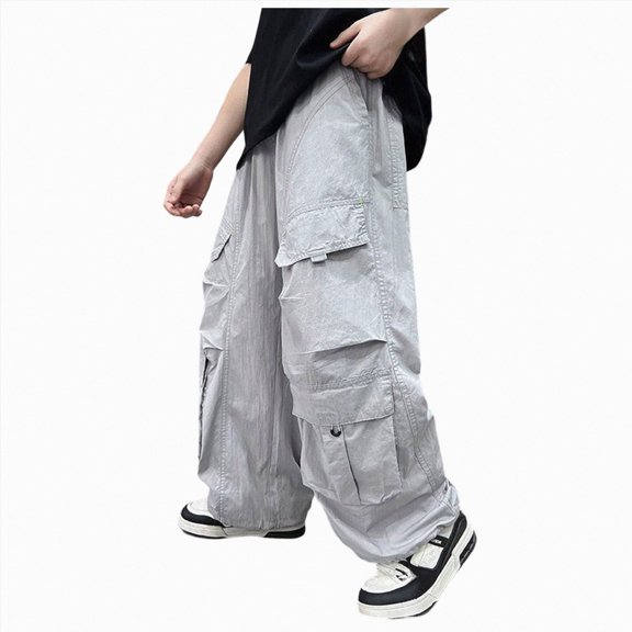 Splozh Pants for Boys Cargo Jogger Pants Pocket Casual Sweatpants Fall Trendy Outdoor Jogging Trousers for Big Kids,Grey,6-7 Years