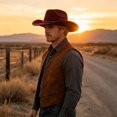 thumbnail image 3 of EOYWHK Cowboy Hat for Men Western Cowboy Wide Brim Hat with Braided Leather Band Felt Hat for Rodeo Party Costume Outdoor, Red, 3 of 5