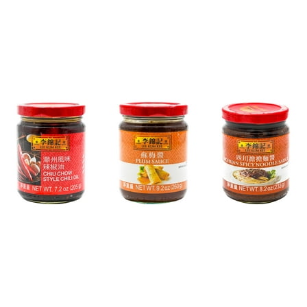 NineChef Brand Spoon Plus 3 Pack Lee Kum Kee Cooking Sauce, 3 Flavors(Chiu Chow Chili Oil,Plum Sauce,Sichuan Spicy Noodle Sauce)