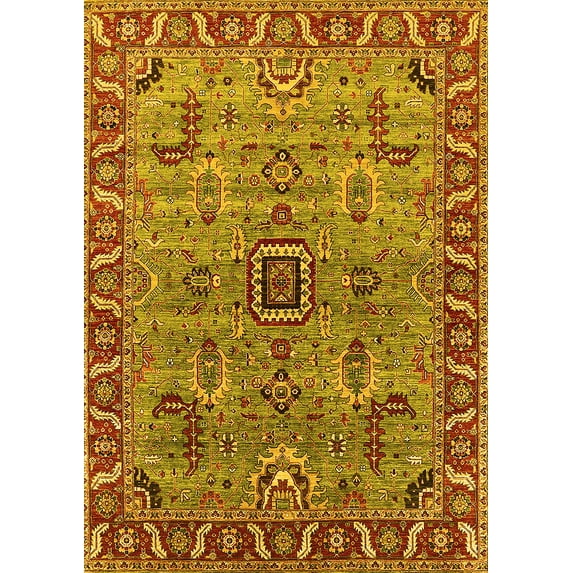 Ahgly Company Machine Washable Indoor Rectangle Oriental Yellow Industrial Area Rugs, 7' x 9'