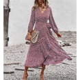 thumbnail image 3 of Vestido de una pieza informal de manga larga, vestido floral con cintura cruzada, vestido de mujer con cuello en V y manga larga, vestido cruzado de manga larga para mujer, diseño a prueba de futuro, 3 of 9