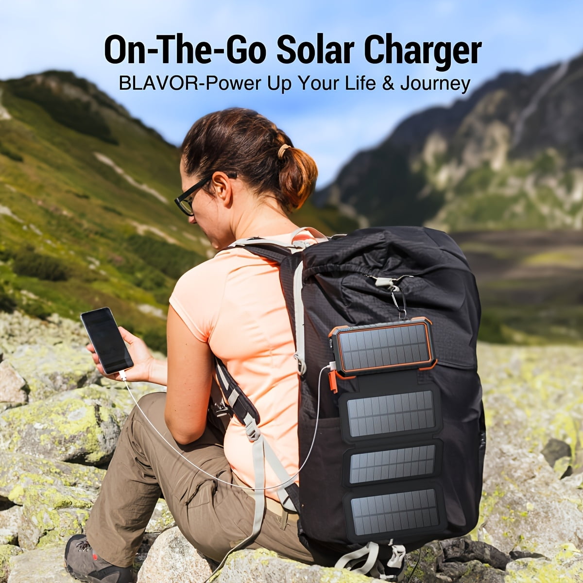 Solar Charger, 4 Foldable Panels, 18W Fast Charging Power Bank With 20000mAh Battery Pack, 4 USB Port, Solar Powered Charger With Camping Flashlight Compass, For Cell Phone