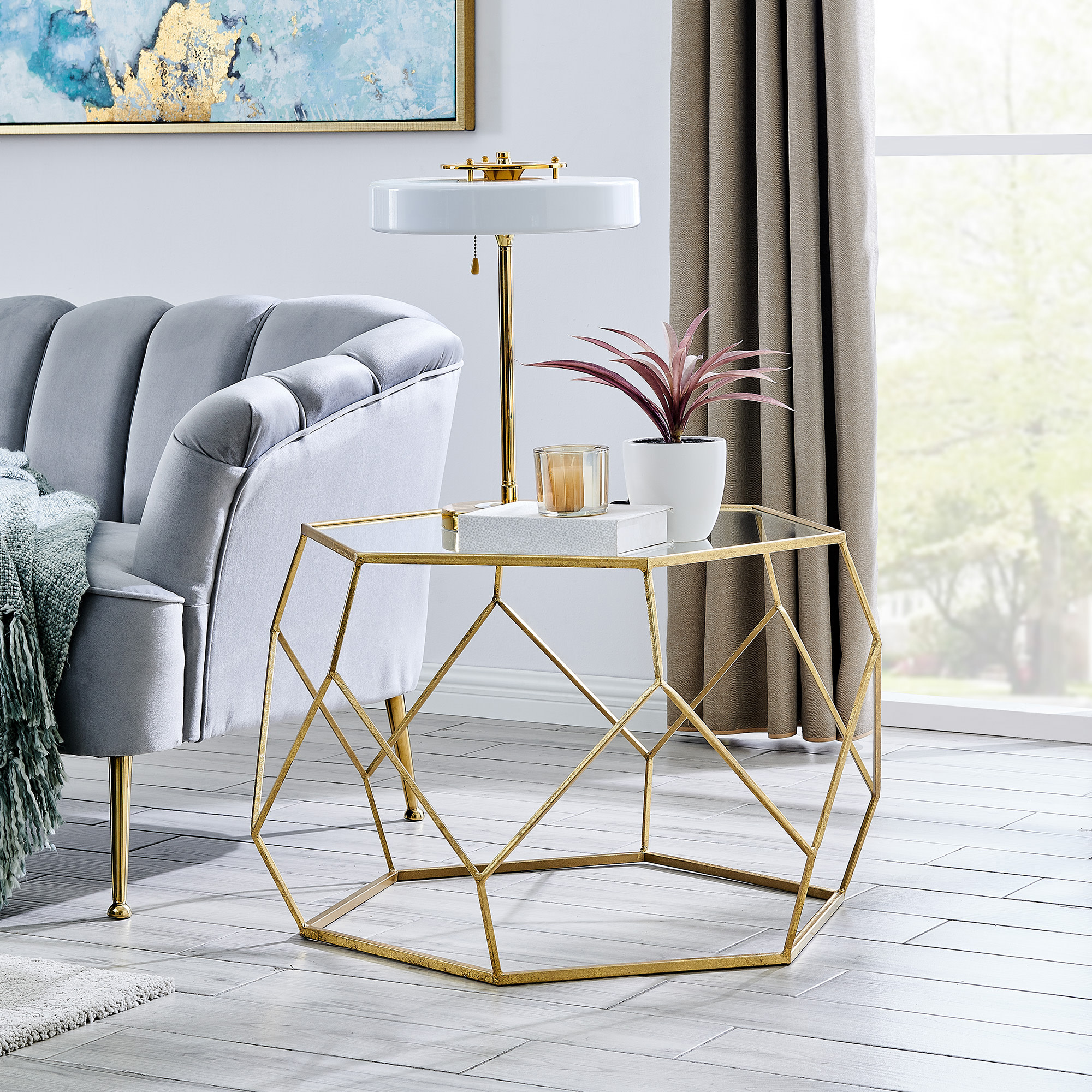 FirsTime & Co. Gold Geometric Glam Coffee Table, Modern, Painted