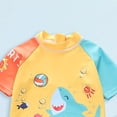 thumbnail image 6 of vigerkar Toddler Boys Swimsuit Set Rash Guard Boys' Swimwear Two Piece Bathing Suit and Swim Trunk with Hat UPF 50+ 18M-8Y (Light Yellow, 5-6 Years), 6 of 7