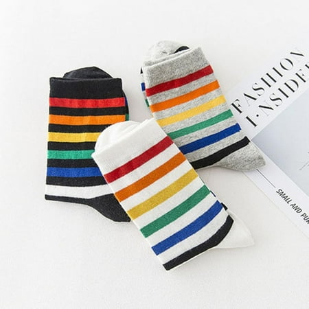 

Colorful Rainbow Patterned Crew Socks Candy Color Breathable Moisture Deodorant Elastic Athletic Casual Socks