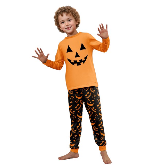 Nvse|Halloween Family Matching Pajamas Adult Kids Skull Skeleton Print Long Sleeve Tops and Stretch Casual Pants Sleepwear Letter Print Long Sleeve Tops Long Pants for Kids
