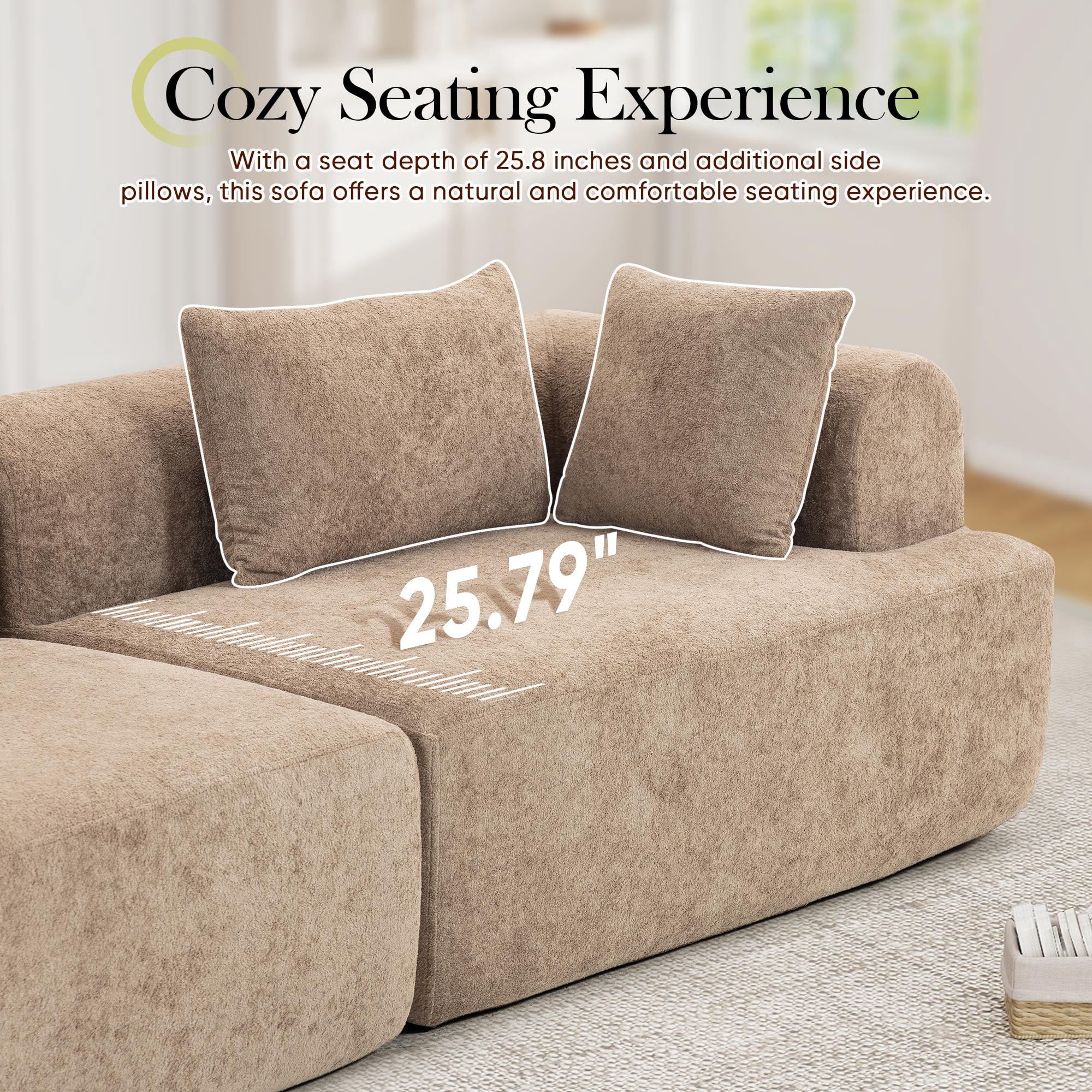 Muumblus Boneless Modular Sectional Sofa, 96" Oversized Deep Seat Loveseat Sofa, Cozy Cloud Living Room Couch, Brown Teddy