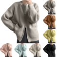 thumbnail image 7 of Lovskoo Cardigan Sweaters for Women Long Sleeve Winter Casual Loose Color Pocket Double Zippered Top Sweater Cardigan Coat Yellow, 7 of 7