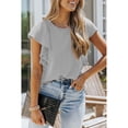 thumbnail image 2 of Tops de verano para mujer, cuello redondo, estilo volante acanalado, Color puro, camisa informal holgada para mujer, para fiesta, compras, oficina, gris L, 2 of 6