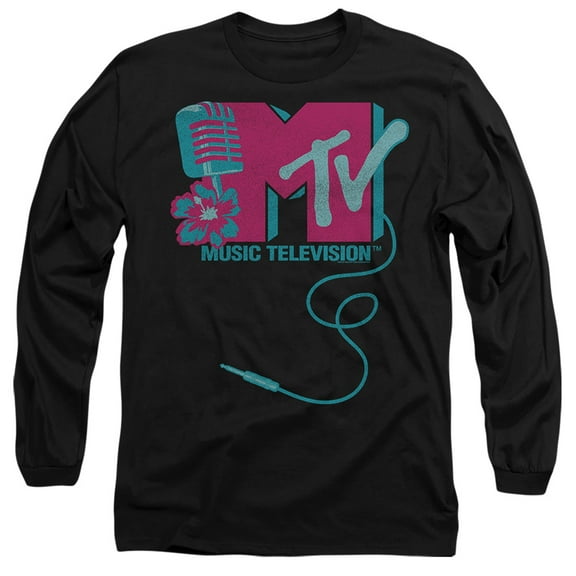 MTV Microphone Logo Unisex Adult Long-Sleeve T Shirt (Small) Black