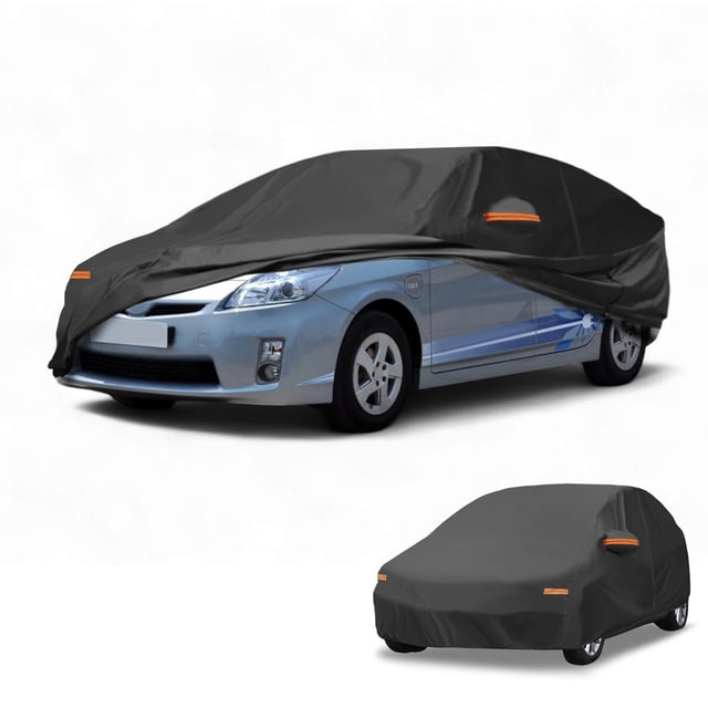 Funda para auto impermeable para todo clima, protección exterior contra el sol y la lluvia, con tiras reflectantes, negra, para Toyota Prius Hatchback