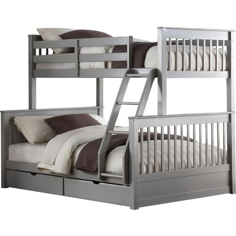 Storage Bunk Bed Twin Over Full Gray, Grey Twin Over Full Bunk Bed With Storage