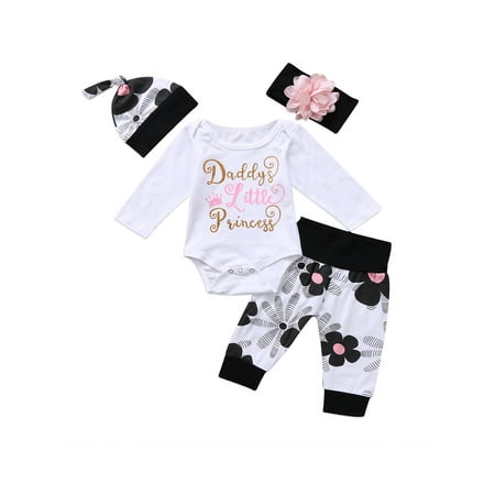 

Domingbub 4pcs Newborn Kids Baby Girl Clothes Floral Clothes Cotton Jumpsuit Letter Print Romper Pants Outfit White 6-12 Months
