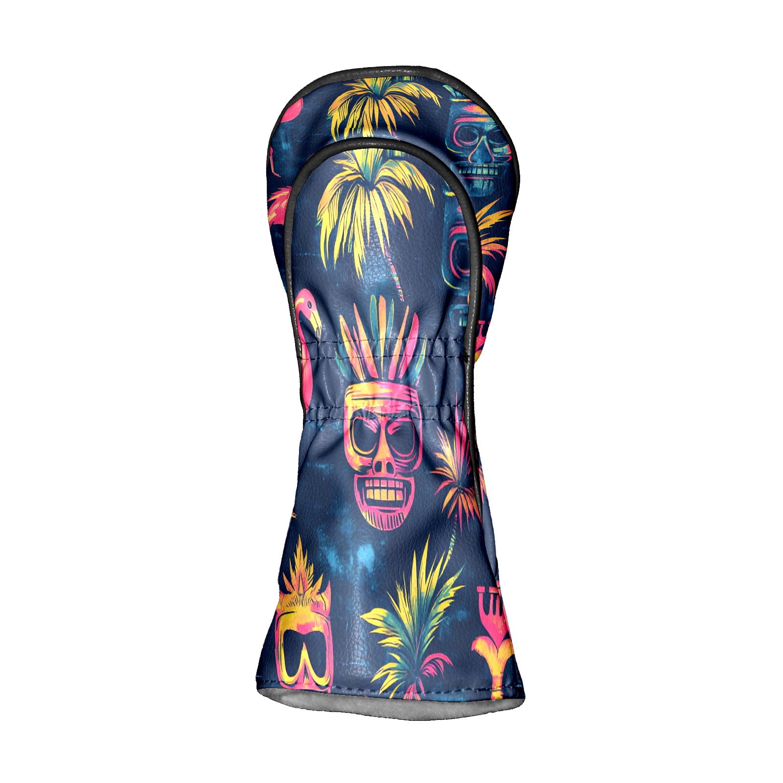 Golf Club Covers, Multicolor Tiki Skulls Premium PU Leather Driver Hybrid Putter Head Covers with Velvet Lining, Waterproof Golf Gifts for Men Women
