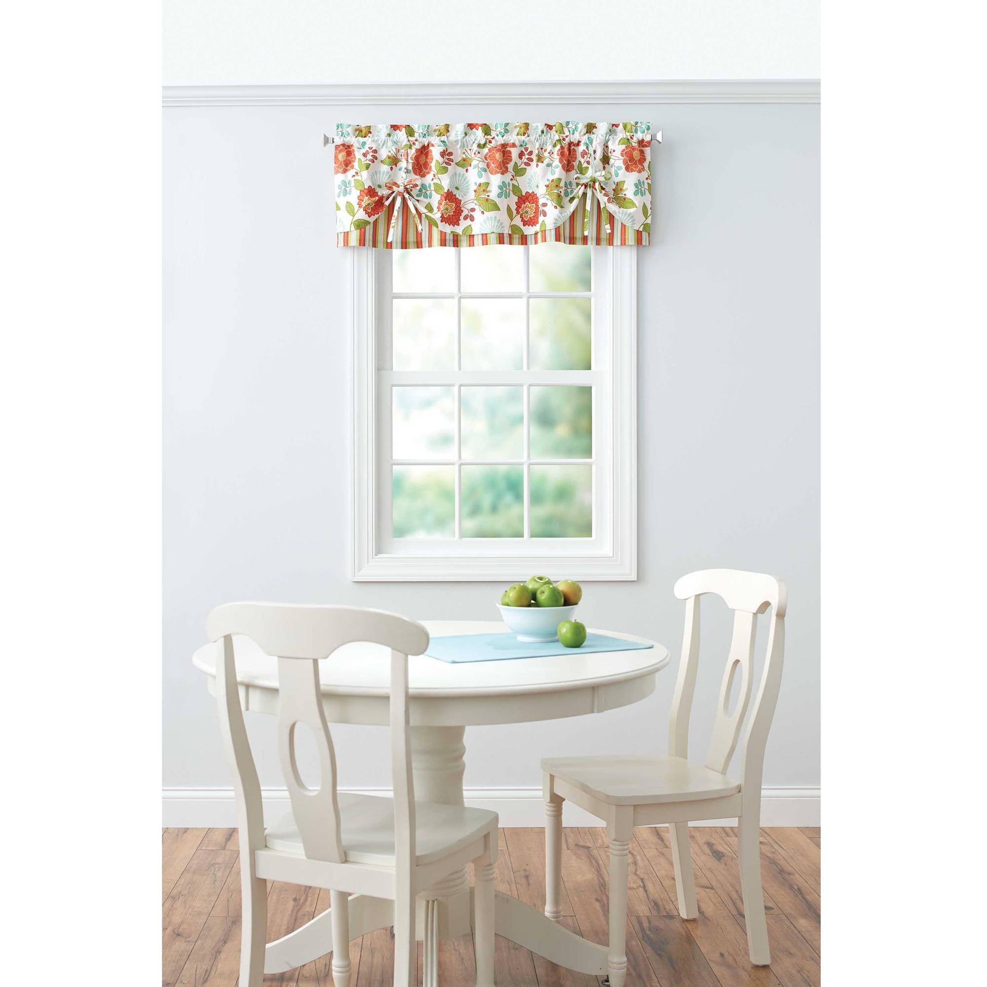 Multi Color Floral Print Stripe Kitchen Curtains Valance Set