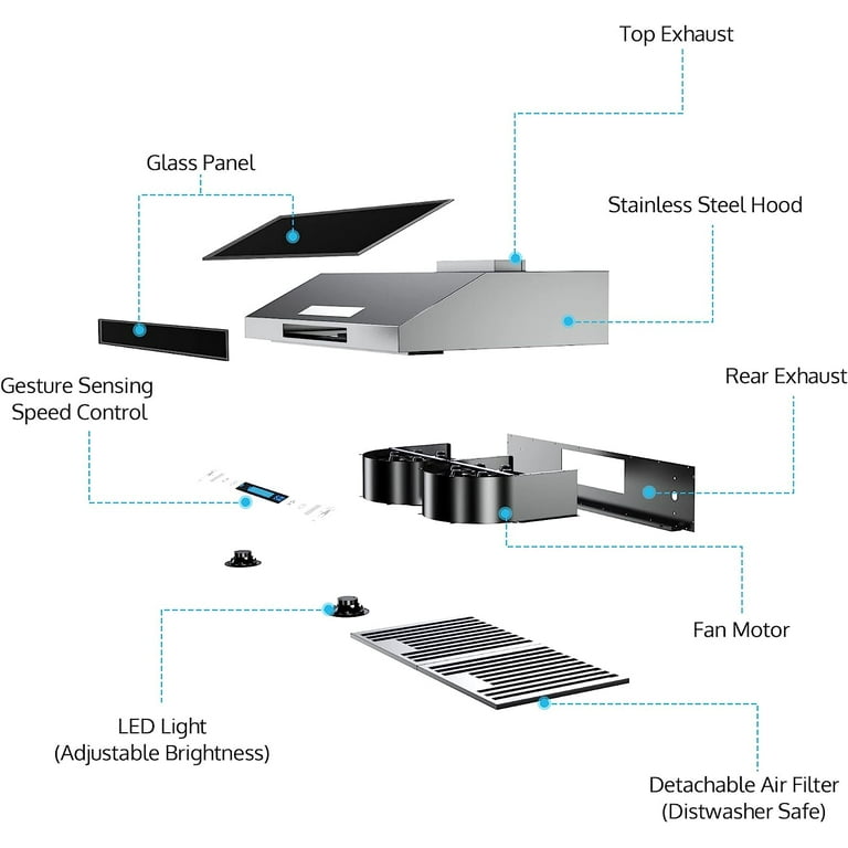 IKTCH Island Range Hood Upgrated 30, 900 CFM Ducted Range Hood with 4  Speed Fan, Stainless Steel Range Hood 30 inch with Gesture Sensing & Touch