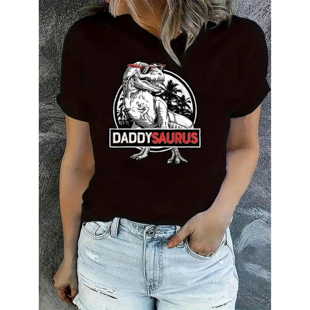 T-shirt Graphique Dinosaure pour Femmes - Col Rond Décontracté Manches Courtes, Mélange de Polyester Extensible, Lavable en Machine - Parfait pour l'Été & la Fête des Pères, Fête des Mères, Nouvel An, Festival de Printemps, Saint-Valentin