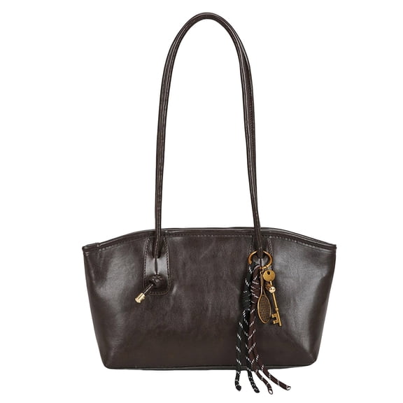 DGMIOCS Vintage Shoulder Bags for Women Brown Purse Fall Handbag Leather Shoulder Purse with Cute Pendant Coffee