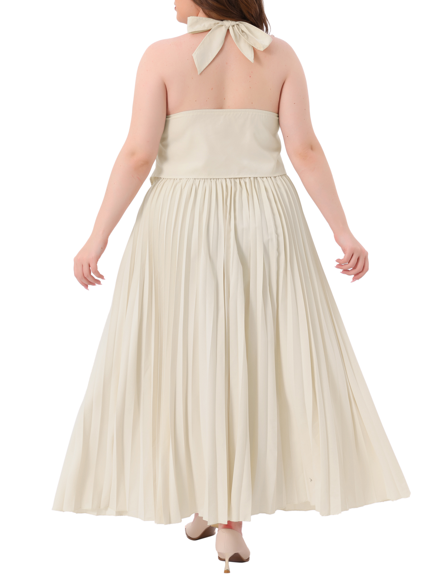 DARING DIVA Women's Plus 2 Pieces Halter Top Pleated Maxi Skirt Set Beige 3X