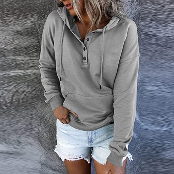 Sudadera con capucha con cordón para mujer Color sólido Algodón Estilo casual Manga larga Traje diario Hugtrwg Para estrenar
