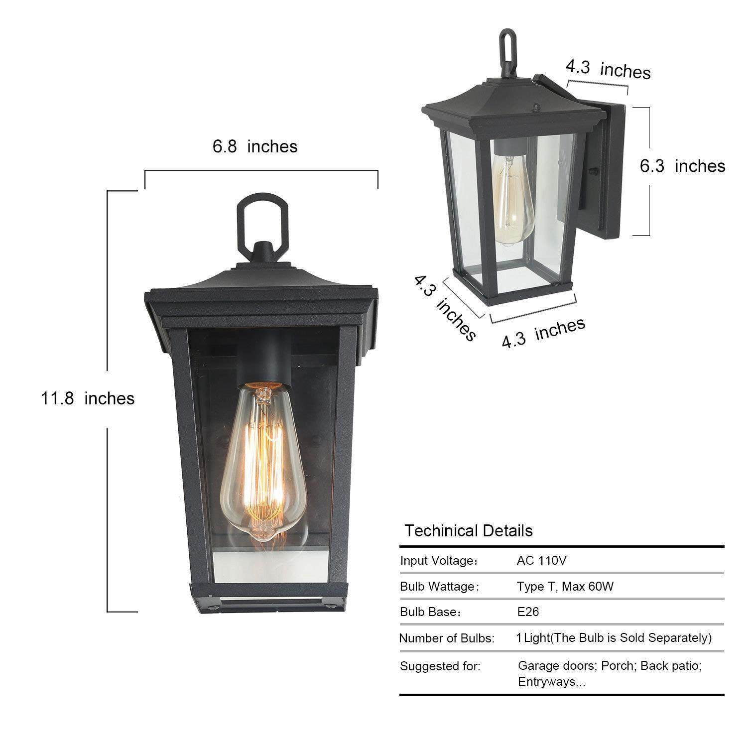 LNC 1-Light Modern Farmhouse Black and Clear Glass Farmhouse Outdoor Wall Sconce for Outdoor