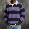 thumbnail image 5 of Atogsazn Men's Striped Button Down Sweatshirt Casual Waffle Collared Long Sleeve Pullover Sweater Fall Winter Tops Purple XXL Fashion, 5 of 8