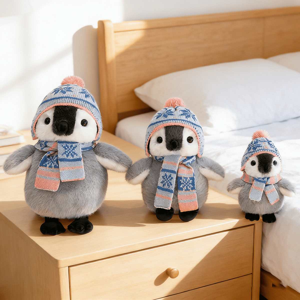 Penguin Stuffed Animal with Knit Hat Scarf for Adults Women, Weighted Sitting Soft Cuddly Plush Toy Gifts for Birthday Holiday Winter Valentine-9.06''